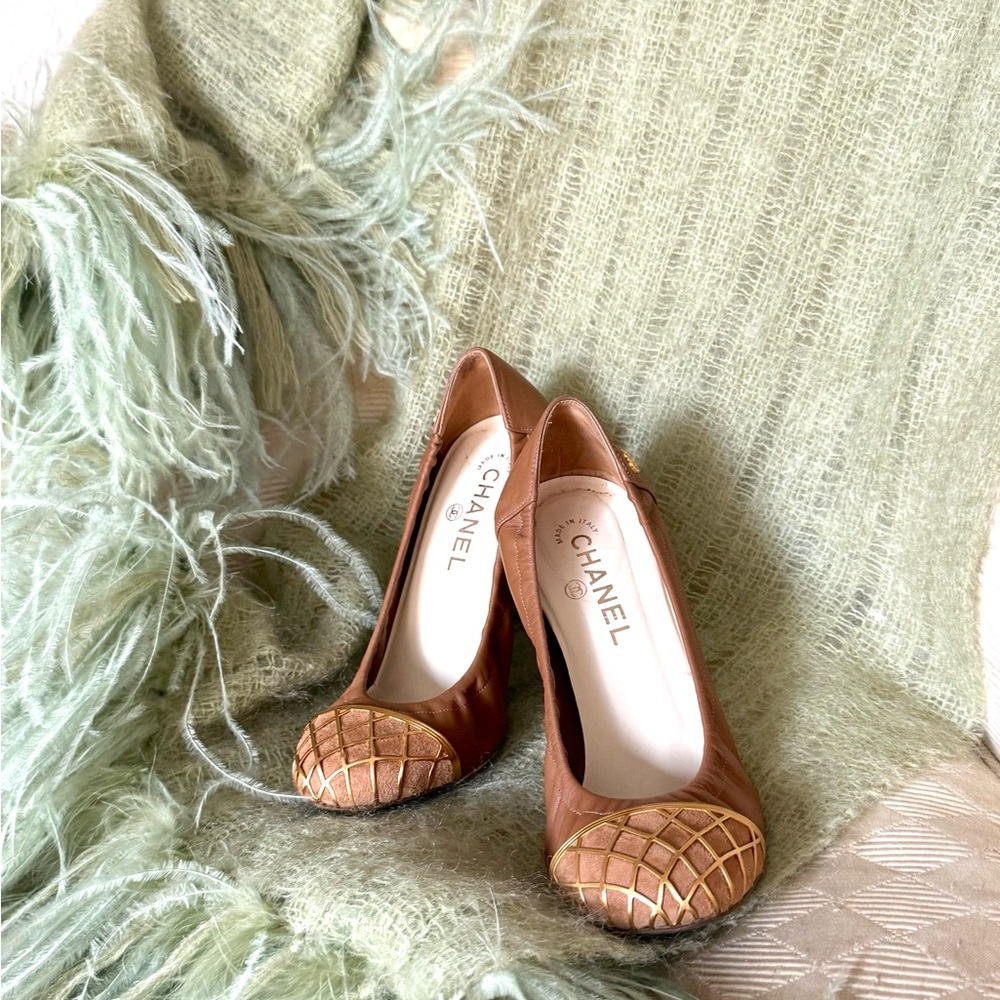 Authentic Chanel Quilted Cap Toe Heels